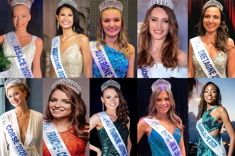 Aurélie Roux Miss Alsace 2020 Leïla Veslard Miss Aquitaine 2020 Géromine Prique Miss Auvergne 2020 Lou-Anne Lorphelin Miss Burgundy 2020 Julie Foricher Miss Brittany 2020 Cloé Delavalle Miss Centre-Val de Loire 2020 Gwenegann Saillard Miss Champagne-Ardenne 2020 Noémie Leca Miss Corsica 2020 Coralie Gandelin Miss Franche-Comté 2020 Kenza Andreze-Louison Miss Guadeloupe 2020